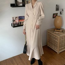 라라벨 여성용 카라 원피스 뮬랑 롱 니트 카라원피스 롱원피스 하객 하객룩