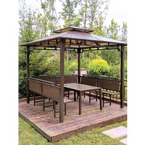 조립식 원두막 정자각 파고라제작 야외바베큐장 데크, 10CM기둥 3x3m정자 3면좌석 + 커튼