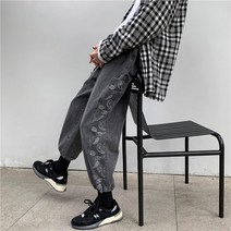 DFMEI 봄과 가을 인터넷 연예인 청바지 남자 유행 브랜드 발목 묶인 캐슈 꽃 넓은 다리 아빠 바지 한국어 스타일 유행 바지