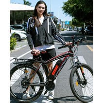 피닉스 26인치 전기 자전거 전동 EBIKE 성인 남녀, 28AH X1 고탄소강 일체형 블랙레드