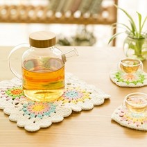 코바늘 티 코스터 모티브 매트 만들기 뜨기 손뜨개 뜨개질 DIY 컵받침 패키지 키트, 데이지꽃 티코스터 키트, 코바늘 제외