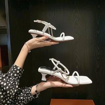 여자 여름 키튼힐 스퀘어토 스트랩 힐 샌들 발편한 슬리퍼 데일리 하객 LA-000033165