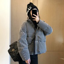 코디코치 여자 제비 패딩 겨울 숏 집업 체크 자켓 누빔 후드 점퍼