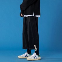 트레이닝바지 계 여성 얇은 카고 스트레이트핏 일자 와이드 루즈핏 작은 키 빅진 캐쥬얼 9부 2571492038, 블랙