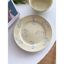 플레이팅접시 브런치 디저트 레트로 원형 접시 수입그릇 노랑, 접시