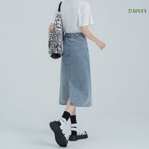 롱청치마 청치마코디 A라인 롱 데님 스커트 봄 뒷트임