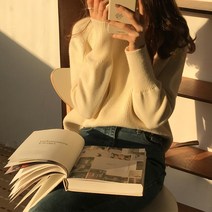 무지 이너 가을 키치한 와이드 루즈핏 크랜베리 체리 작은 키커 보이는 코디 숲 스웨터 여성 1725041557, 쌀 화이트 M