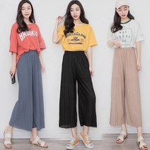 데일리와이 플리츠 쉬폰 주름바지 (2p SET) 와이드팬츠 통바지 여름바지 빅사이즈