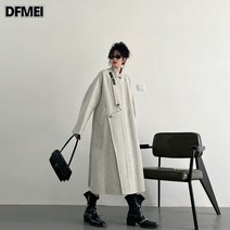 DFMEI 여성 모직 코트 하프 헤링본 울 코트