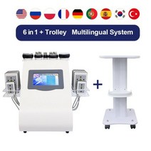 RF Lipo 슬리밍 초음파 지방 흡입 캐비테이션 기계 진공 레이저 무선 주파수 스파 및 가정용 트롤리 포함 6 in 1 40K, 표준 위 트롤리
