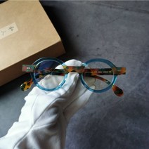 타르트 동그란 뿔테 안경테 공작블루 레드 수제 안경 여자 남자 소두