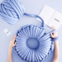 프리미어울실 두꺼운 슈퍼 벌크 청키 원사 손 뜨개질 크로셰 부드러운 큰 면 DIY 팔 로빙 담요용 스피닝 1kg, Blue-0.5kg