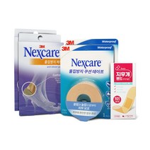 3M 넥스케어 물집방지 쿠션테이프 1개 x 2개 + 물집방지 패드 혼합형 10매 x 2개 + 밴드골드 플러스(BANDGOLD+)(벤잘코늄염화물반창고)(1회용))10매 멸균반창고, 물집방지 패드2개+쿠션테이프2개+지우개밴드1개