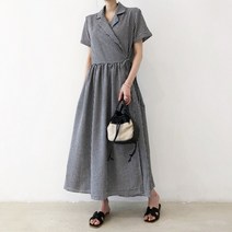 스타일아유 여성 깅엄 체크 지지미 랩 브이넥 롱원피스 고방 맥시 1+한켤레 순면 스타일아유 양말 [AYA8OP0205]