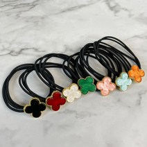 클로버 자개 명품 고급 고무줄 무매듭 머리끈 반묶음 당고 똥머리밴드 헤어악세사리