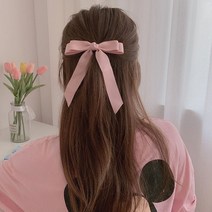 뒤통수볼륨 집게핀 삔 여성웨어 리본핀 라운딩룩 헬로버디 롱핀 골프 반묶음 왕리본 헤어소품 머리핀 바나나핀, 1-골프리본핀-레몬
