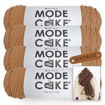 [니뜨] 모드케이크(100g) 뜨개실x4볼+뉴로이드롱머플러도안+라운드엣지라벨 1개, 04_베이지브라운