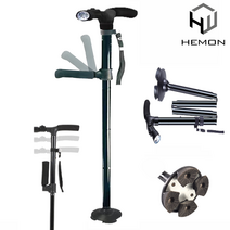 헤몬 손잡이 노인지팡이 심청이지팡이 어르신지팡이 네발 접이식 할머니 사발 LED 지팡이, 블랙