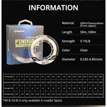 얼음낚시대 송어얼음 척포 참돔 제주갑오징어 쭈갑대주꾸미 펜 선상카고 낚시대 Mavllos Finder X 100% Fluorocarbon Fishing Line 50/100m 리더, [17] 0.800mm  50M
