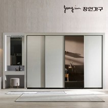 장인가구 단테 슬림 미러 화장대 파우더 슬라이딩 붙박이장 30cm, 그레이/블랙