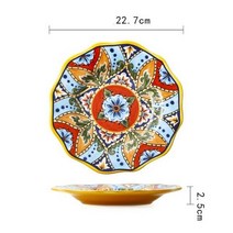 유럽 그릇 세트 접시 집들이 선물 수입 에스닉 스타일 세라믹 식기 보헤미아 홈 크리스마스 장식 불규칙한 디저트 과일 요리 대형 샐러드 스테이크 플레이트, 9 inch C