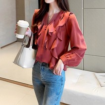 르엠마 주디 콩단추 프릴 봄 블라우스