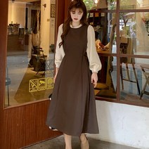 브이넥 퍼프 소매 프릴 루즈핏 하객 빅사이즈 롱 원피스