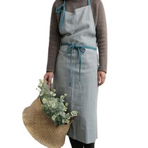 ANKRIC In 일본 린넨 코튼 레이스 업 앞치마 드레스 아트 아트 남성과 여성 작업 앞치마 원피스앞치마, 옅은 회색에 호남색을 배합하다