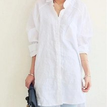 쇼션 끌리쥬 긴팔티셔츠 여성 의류 봄 여름 가을 긴소매 옷 린넨 남방 무지셔츠 소매 롤업 여자 블라우스 롱 티