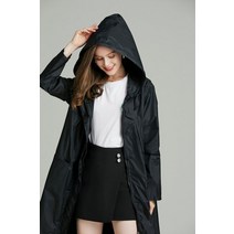 판초타월 비치가운 여성용 긴 비옷 방수 후드 판초 재킷 방풍 검은색 및 빨간색, [01] 싱글 사이즈, [02] Black