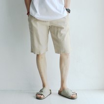 화이트빌딩 5부 면 밴딩 반바지 여름 린넨 남자 반바지