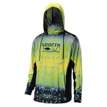 KOOFIN GEAR 퍼포먼스 낚시 후드 페이스 마스크 UPF50 자외선 차단 셔츠 긴소매 드로스트링 포켓 포함 초록색., X-Large, Yellow