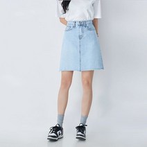 리틀마켓 A라인 밑단 커팅 데일리 4부 데님 스커트 KA09B3