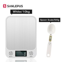 주방저울 디지털 식품 요리 및 베이킹용 스테인리스 스틸 정확한 0.05 온스/1 그램 10kg/22lbs, 없음, 4.White-Spoon Scale