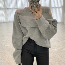 어깨트임니트 오프숄더니트 복고풍 불규칙한 탑 세련된 오프