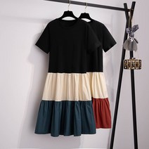 잇츠스타일 [L~4XL] 색상 포인트 캉캉 반팔 롱 원피스
