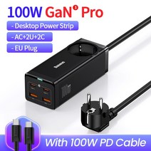 가성비Baseus-100W 65W GaN USB 충전기 데스크탑 전원 스트립 타입 C PD 고속 4.0 14 맥북 프로 퀵, 03 100WPlug_01 Black