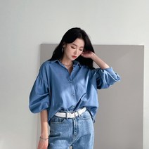 어나더원) 연청 데님 박시한 벌륜 셔츠 간절기 데일리 얇은 청 남방