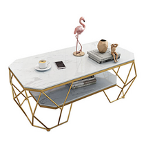 북유럽 노르딕 감성 거실 소파 2단 테이블 강화유리 LED 조명 인조 대리석 골드 철제 테이블, E