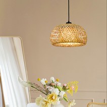 라탄 식탁등 1등 중사이즈 450mm 대나무 조명 감성캠핑 램프 포함, 주광(하얀색)