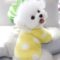 모모도퀸 뽀글이 도트무늬 강아지옷 올인원, 옐로우