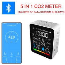 실내 공기질 측정기 농도 휴대용 산소 습도 공기 이산화탄소 미세먼지 2021 bt app control 5 in 1 co2 meter 감지기 품질 모니터 온도 센서 42, 하얀색