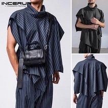 INCERUN 남성 여름 민소매 탑 스트라이프 프린트 유행 레저 셔츠 플러스 사이즈