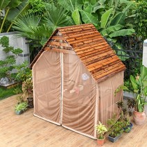 오두막 야외 안뜰 정원 빌라 이동식 통나무 정자 야외 원두막 바베큐장 전원주택, 테이블과의자+거즈커튼이있는적층나무정자