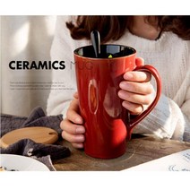 사무실 대용량머그컵 큰컵 500ML, P.블랙 컵+뚜껑+티스푼
