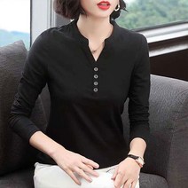 노이디제이 여성 단추 슬릿넥 긴팔 티셔츠 GM0285A