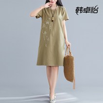 연청원피스 에스닉 무드 여성 맛 여름 유행 단추 와이드 루즈핏 면린넨 스트레이트핏 일자 슬림핏 651541256