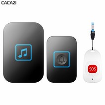 무선초인종 초인종 무선호출벨 cacazi 방수 스마트 홈 무선 호출기 초인종 노인 비상 알람 80m 원격 야간 조명 벨, 1x1 x 소스, 영국