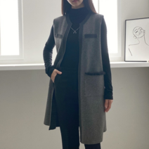 플랩 플랩 밍크라인 롱 베스트 조끼