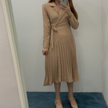 쏘유마켓 쏘유마켓 브이넥 카라 주름 랩 플리츠 원피스 (3592723)